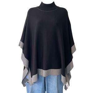 Splendid Oversized Black Pancho Sweater Women's M, Lagenlook Boho Casual Cozy